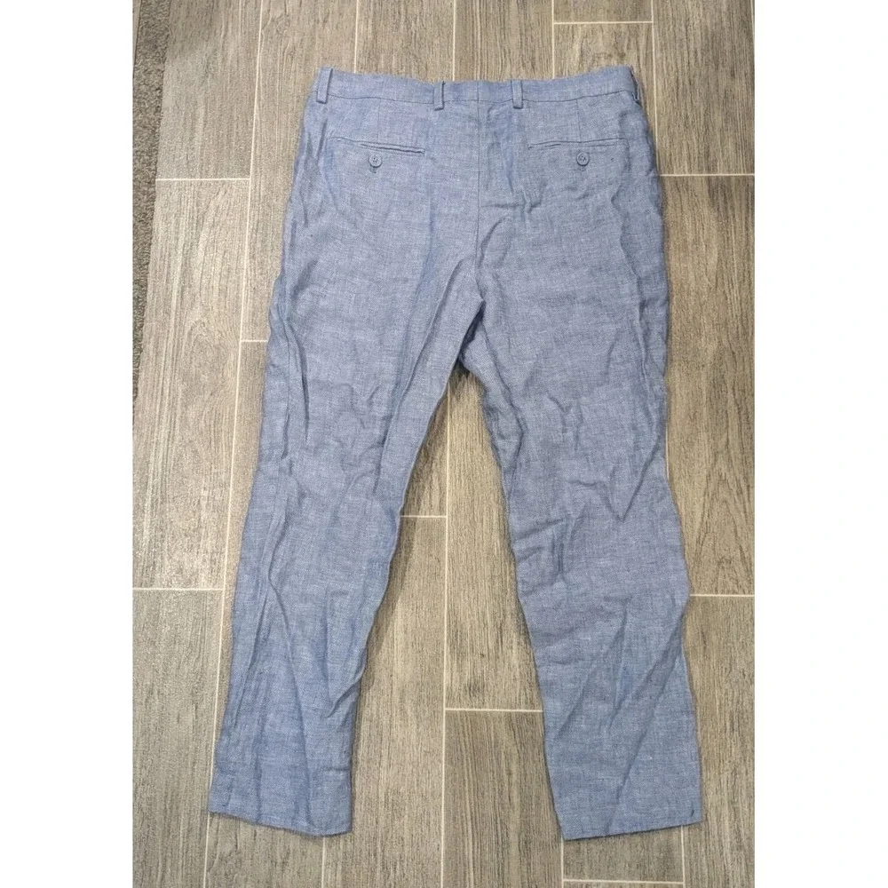 Express 100% Linen Chambray Herringbone Blue Pants Pleated Summer Mens 30x26